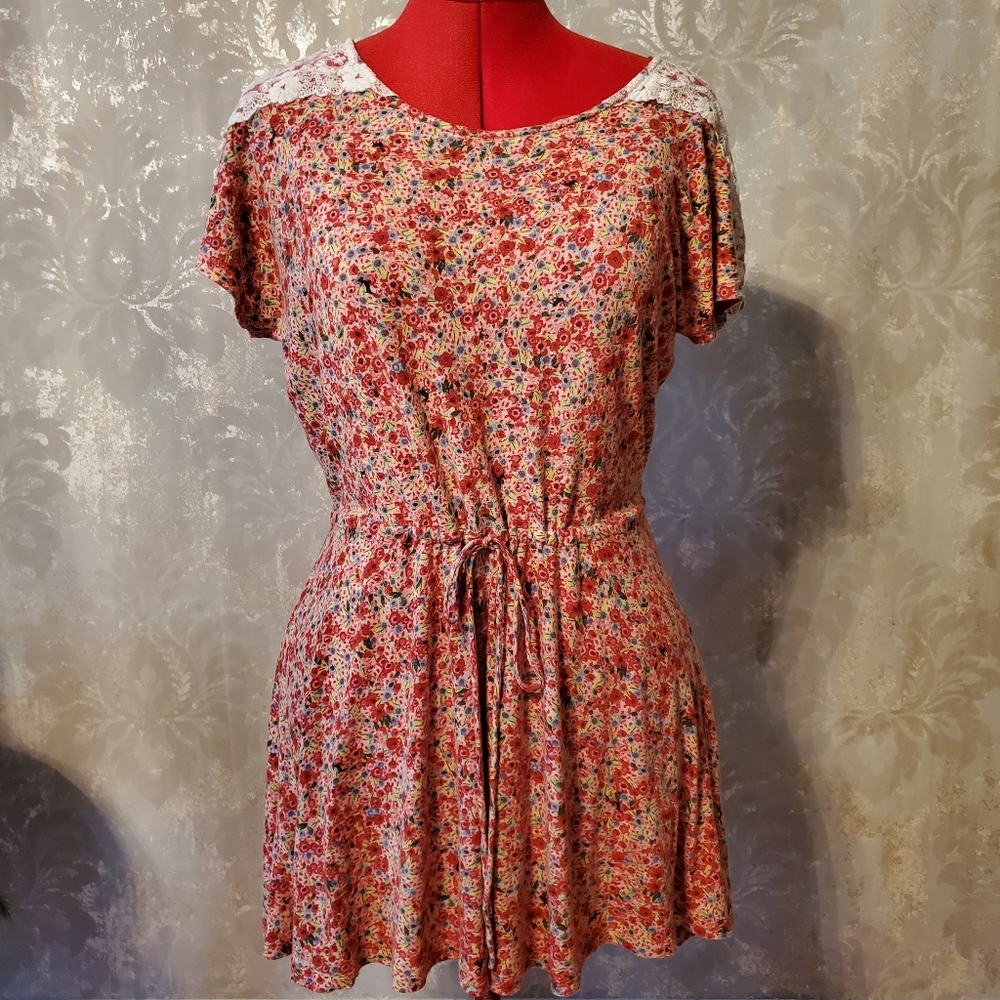 FARM Rio Vibrant Floral Mini Dress - Red and Cream